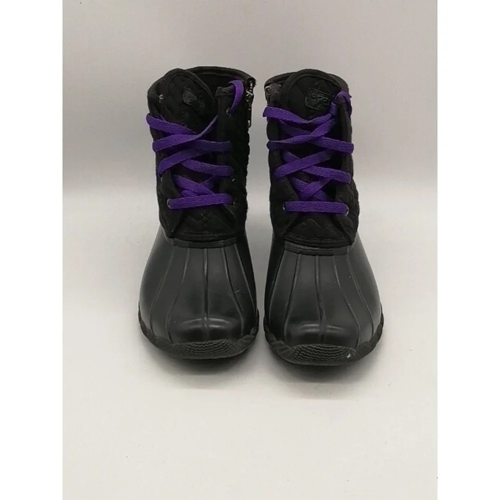 Sperry Boots Womens Black 7 Waterproof Ankle Duck Shoe Rubber Zip Fleece Lined